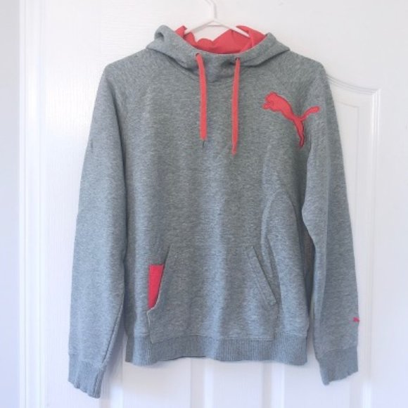 LIKE NEW Puma Hoodie Sweater Grey Hoodie Pink - Picture 1 of 5